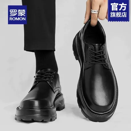 罗蒙男鞋冬季新款大头圆头德比鞋男士轻便厚底正装商务皮鞋男款RM商品大图