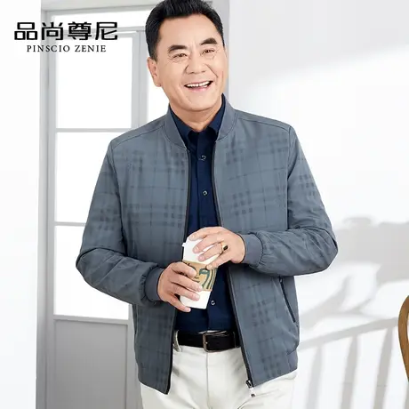 男士休闲春秋款夹克棒球服宽松爸爸装春装外套格子商务茄克中老年商品大图