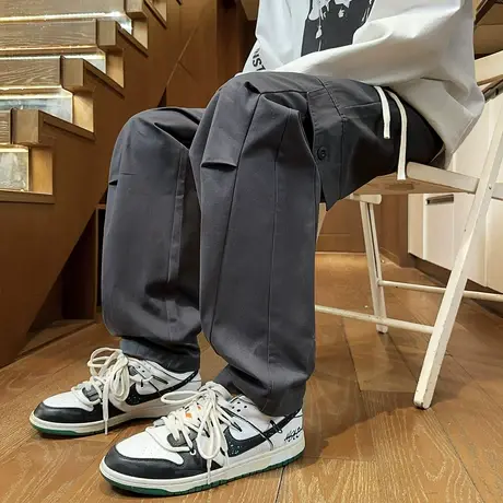 唐狮春秋新款男休闲长裤宽松简约工装伞兵裤哈伦潮流直筒裤子WWTD商品大图