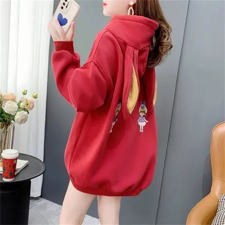 加绒加厚连帽卫衣女2022新款秋冬爆款时尚洋气减龄宽松设计感外套商品大图