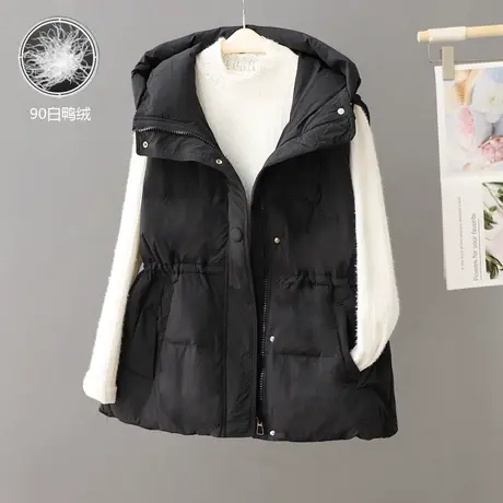 2023新款连帽羽绒马甲女坎肩韩版宽松外搭中长款白鸭绒马夹厚外套商品大图