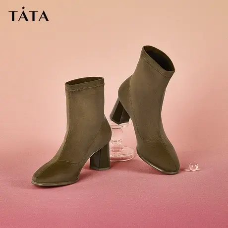 Tata他她商场新款纯色百搭通勤短靴女高跟时装靴2023冬季WDS03DD2图片