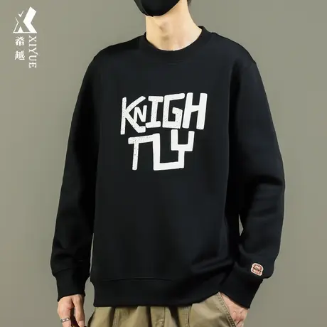 希越精梳棉印花卫衣重磅秋冬季男士套头圆领打底衫宽松大码长t恤商品大图