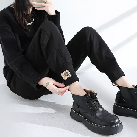 羽绒裤女冬外穿时尚灰色运动裤2023年新款高腰束脚哈伦加绒棉裤子商品大图