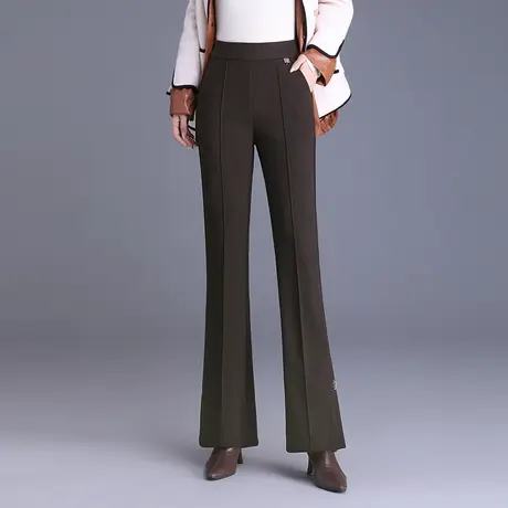 气质羊毛呢长裤微喇裤女秋冬2023新款高腰显瘦厚实开叉休闲喇叭裤商品大图