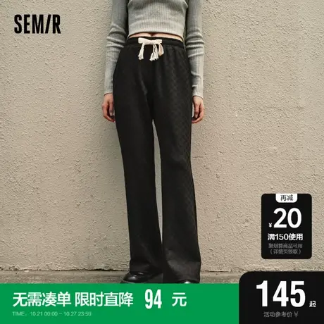 [商场同款]森马休闲裤女肌理棋盘格长裤潮流2023新款秋喇叭裤慵懒商品大图