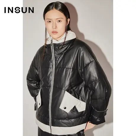 [时尚减龄]恩裳COVER冬季新品廓形撞色短款白鸭绒面包羽绒服图片