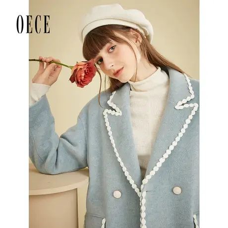 【买1送1】Oece冬装新款法式复古西装呢子大衣秋冬季修身毛呢外套商品大图