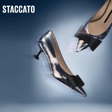 思加图新款星空鞋蝴蝶结女Ins潮单鞋婚鞋高跟鞋EDK16CQ2图片