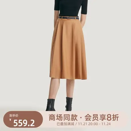 歌莉娅显瘦半身裙女秋季新款黑色高级精纺羊毛梨形a字裙1B8L2B170图片