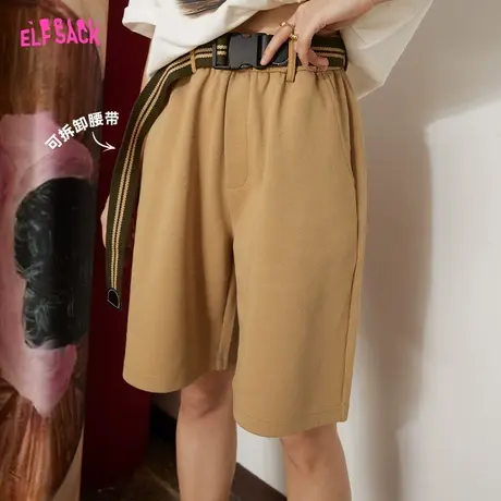 妖精的口袋【送腰带】卡其色休闲短裤女2024春秋新款宽松五分裤商品大图