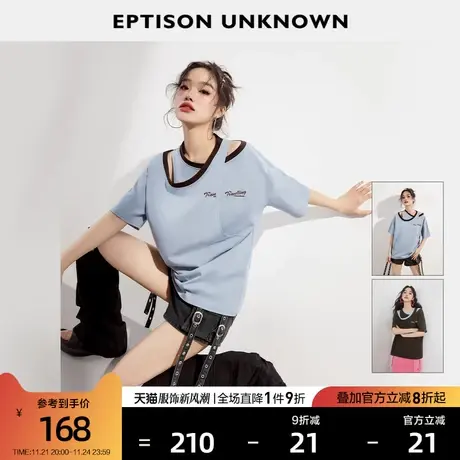 EPTISON短袖T恤女2024夏季新款复古别致宽松设计小众减龄纯棉上衣图片