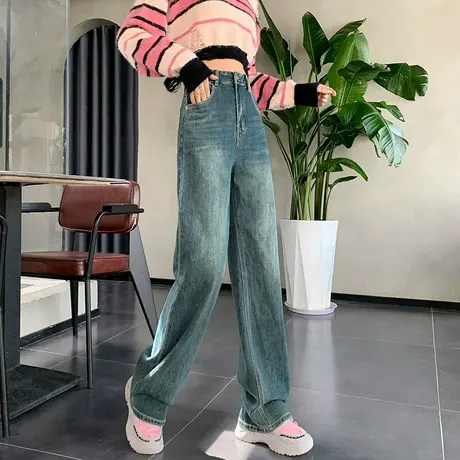 复古高腰阔腿牛仔裤女2023秋季新款直筒宽松显瘦梨型身材拖地裤子商品大图