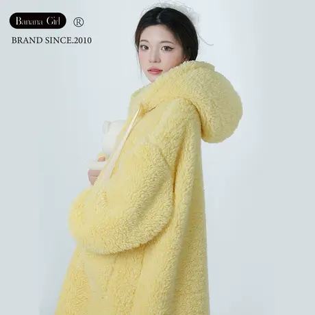 Bananagirl2023冬季新品加厚睡袍女保暖珊瑚绒甜美连帽家居服加绒商品大图