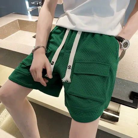 夏季短裤五分裤裤子沙滩裤设计感纯色工装口袋宽松休闲潮流卫裤男商品大图