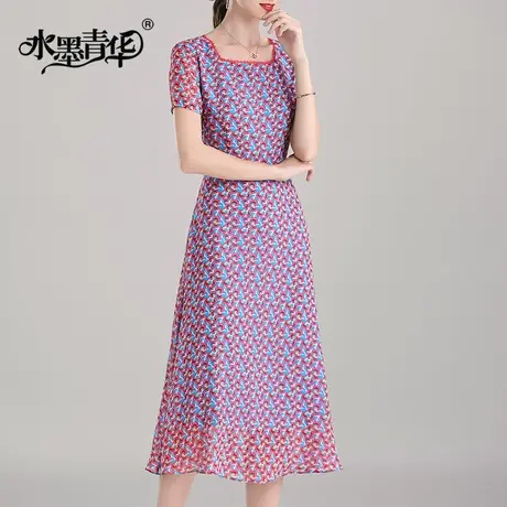 【1件7.9折】女装新款时尚舒适花色裙子短袖大摆型中长款连衣裙夏商品大图