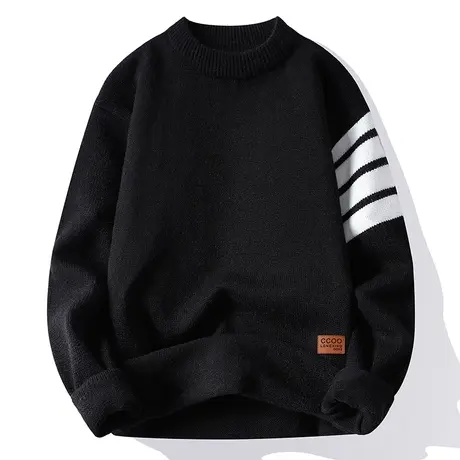 圆领毛衣男士秋冬加绒加厚内搭打底针织衫上衣冬季情侣纯色线衣男商品大图