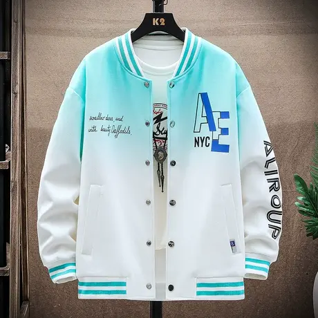 棒球服男秋季ins潮牌高端开衫复古个性渐变色青少年学生夹克外套图片