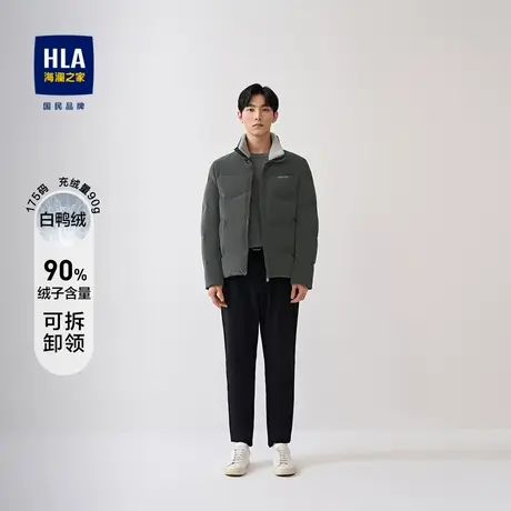 HLA/海澜之家2023可拆卸毛领羽绒服立领无缝充绒白鸭绒外套男商品大图