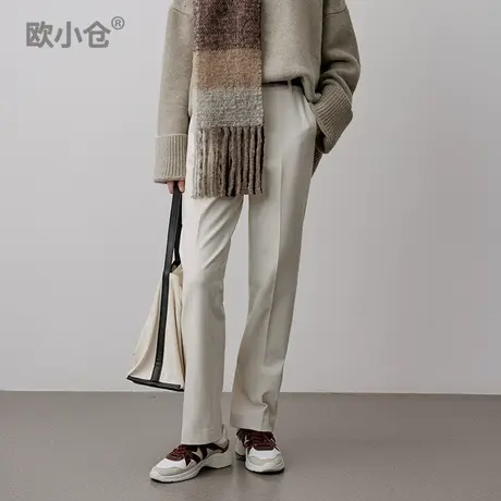 欧小仓 秋冬通勤西装裤 加厚烟管裤拉剪毛纹长裤 千鸟格暗窄管裤商品大图