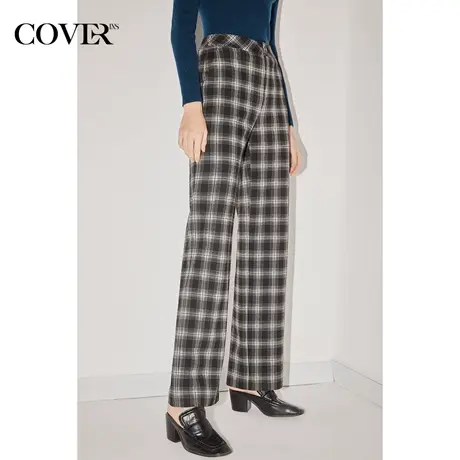COVER冬季高腰宽松休闲格子直筒裤图片