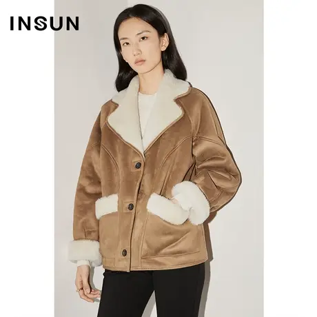 COVER冬季撞色休闲绒感羊毛短外套商品大图