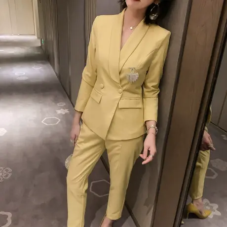 西装外套女设计感小众OL女装套装修身显瘦九分裤时尚职业两件套商品大图