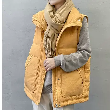欧版宽松大码休闲羽绒棉马甲女2023秋冬新款口袋加厚马夹外套背心商品大图
