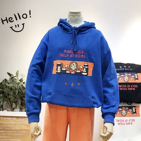 2020早春新款韩国东大门ins卡通搞怪毛圈棉学生卫衣闺蜜姐妹装潮商品大图