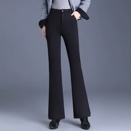 黑色加绒微喇叭裤女秋冬2023新款高腰气质通勤长裤显瘦休闲西装裤商品大图