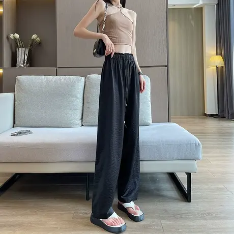 黑色阔腿裤女2023年春夏薄款高腰垂感窄版显瘦肌理感休闲直筒裤潮商品大图