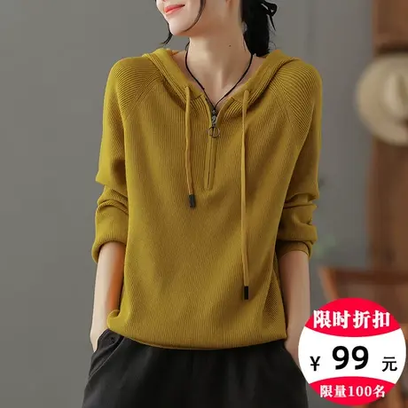 dza 休闲套头连帽毛衣女士秋冬洋气内搭上衣宽松打底衫短款打底衫图片