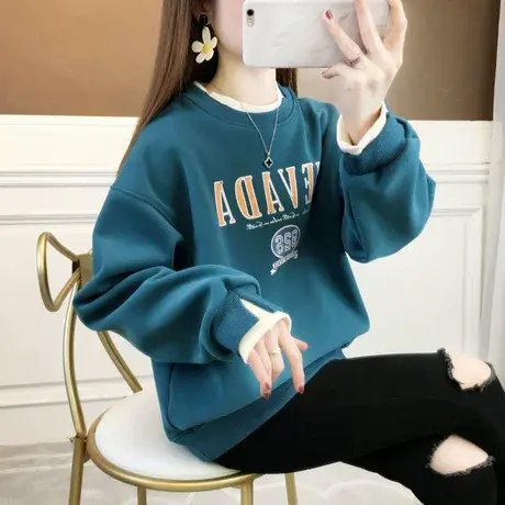 卫衣女春秋季韩版宽松设计感小众小个子ins薄款假两件上衣外套潮商品大图