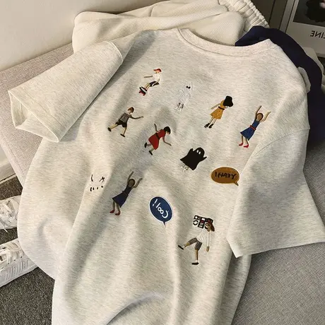 纯棉夏装短袖T恤女2025年新款宽松显瘦百搭chic港味上衣情侣装潮商品大图