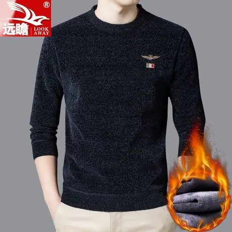男士毛衣加绒加厚圆领打底衫2022秋冬季新款潮流保暖线衣服针织衫图片