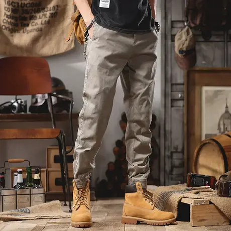 男款工装裤休闲裤子男款复古束脚裤大码直筒男款宽松长裤夏季裤子商品大图