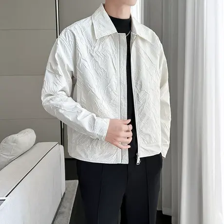 2023秋冬新款韩版修身经典印花翻领夹克简约百搭潮流上衣小外套图片