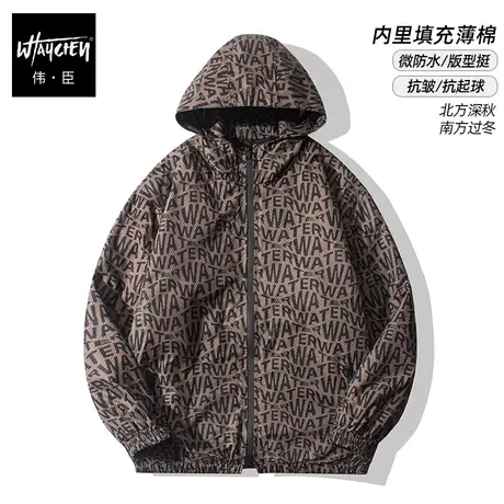 伟臣潮流大码男士秋冬连帽夹克外套胖子加肥加大宽松肥佬薄棉服商品大图