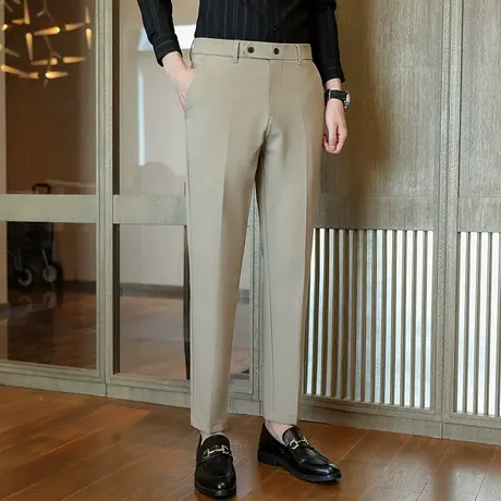 毛呢西裤男秋冬九分垂感锥形裤韩版加厚男士百搭修身直筒休闲裤子图片