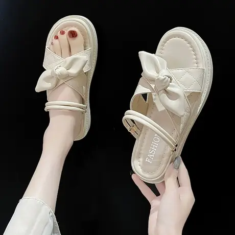 两穿凉拖鞋女夏季外穿2023年新款厚底百搭小清新配裙子蝴蝶结凉鞋图片
