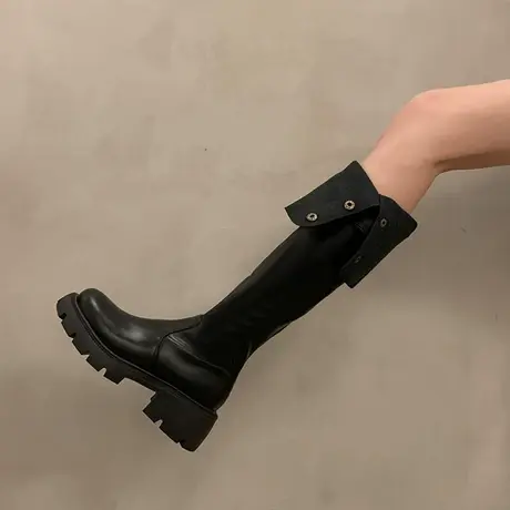 显瘦高筒靴子女2023新款秋冬美拉德气质粗跟长筒靴两穿时装过膝靴图片