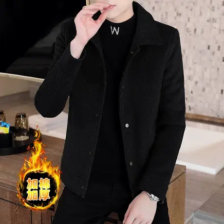 男士毛呢大衣加棉加厚短款韩版修身呢子外套翻领冬季帅气潮流夹克商品大图
