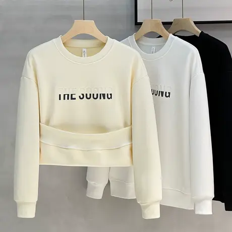 美式休闲冬季加绒卫衣男潮情侣潮牌保暖打底宽松圆领T恤男士上衣商品大图