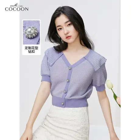 missCOCOON法式针织衫女装2023新款夏季短袖时尚宽松套头百搭上衣商品大图