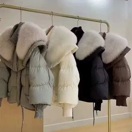 冬季新款狐狸毛领皮草外套小个子短款显瘦保暖90白鹅绒派克羽绒服图片