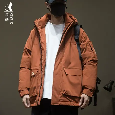 中长款鸭绒连帽羽绒服男秋冬新款宽松大码男士工装三防外套高级感商品大图