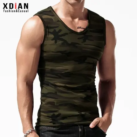 迷彩军装男士打底纯棉背心夏季弹力修身紧身外穿休闲运动上衣潮流商品大图