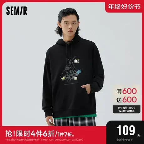 森马卫衣男秋季宽松落肩抽绳连帽日常休闲风个性卡通印花潮流上衣图片