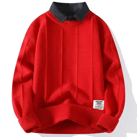 衬衫领毛衣男秋冬季加厚圆领针织衫青年初高中学生潮流羊绒打底衫商品大图