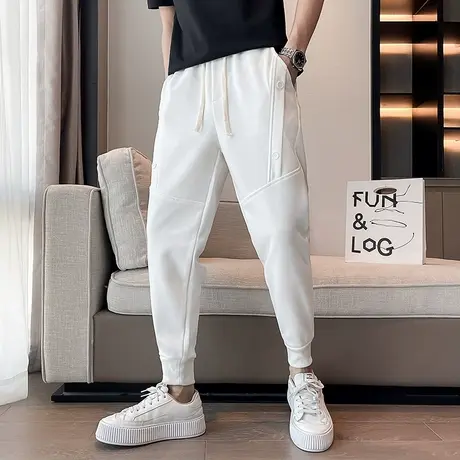 秋季休闲裤九分裤小脚裤裤子修身纯色潮牌网红潮流运动卫裤束腿裤商品大图